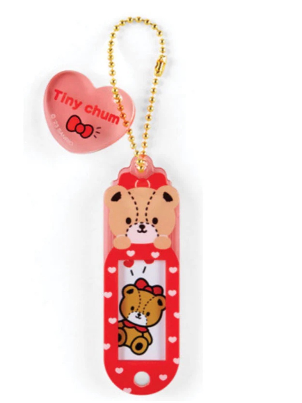 ✅Sanrio Name Tag Keychain Tiny Chum with Heart Charm